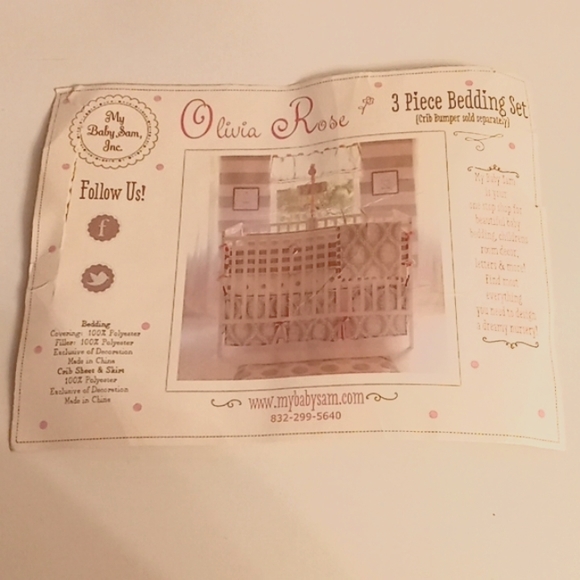 NEW My Baby Sam Inc. Olivia Rose 3 piece crib bedding set - Picture 3 of 4